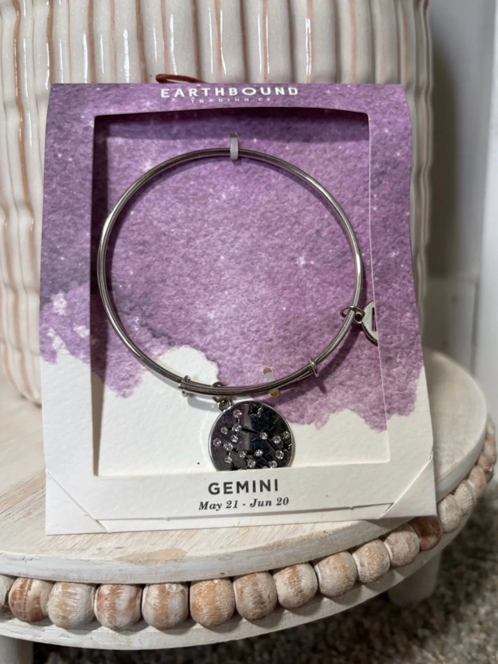 EARTHBOUND Silver Gemini Constellation Bangle Bracelet